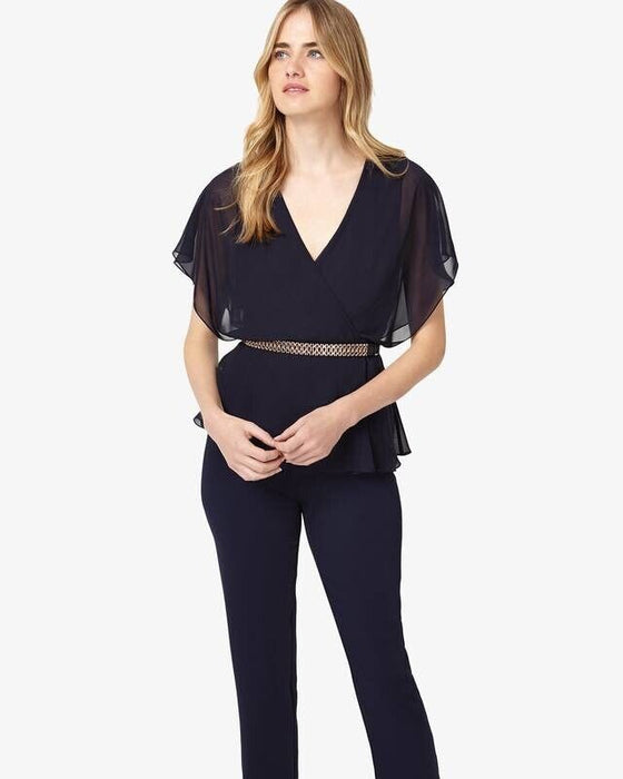 Phase Eight Women's Lace Wrap Top Sheer Sleeve Jumpsuit In Navy Size 4 US $345