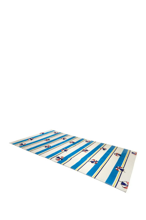 Moda At Home 100% Cotton Beach Towel Umbrella On Stripe White/Blue 35x70"