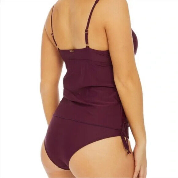 Nicole Miller Sleeveless Front Tie Swim Top Purple Plus Size 2X