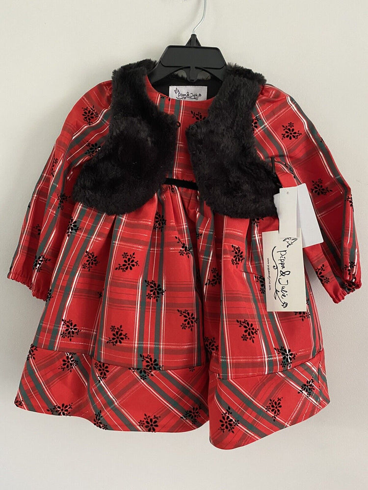 Pippa And Julie Girls 2pc Plaid Christmas Dress Red/Black Size 2 $58
