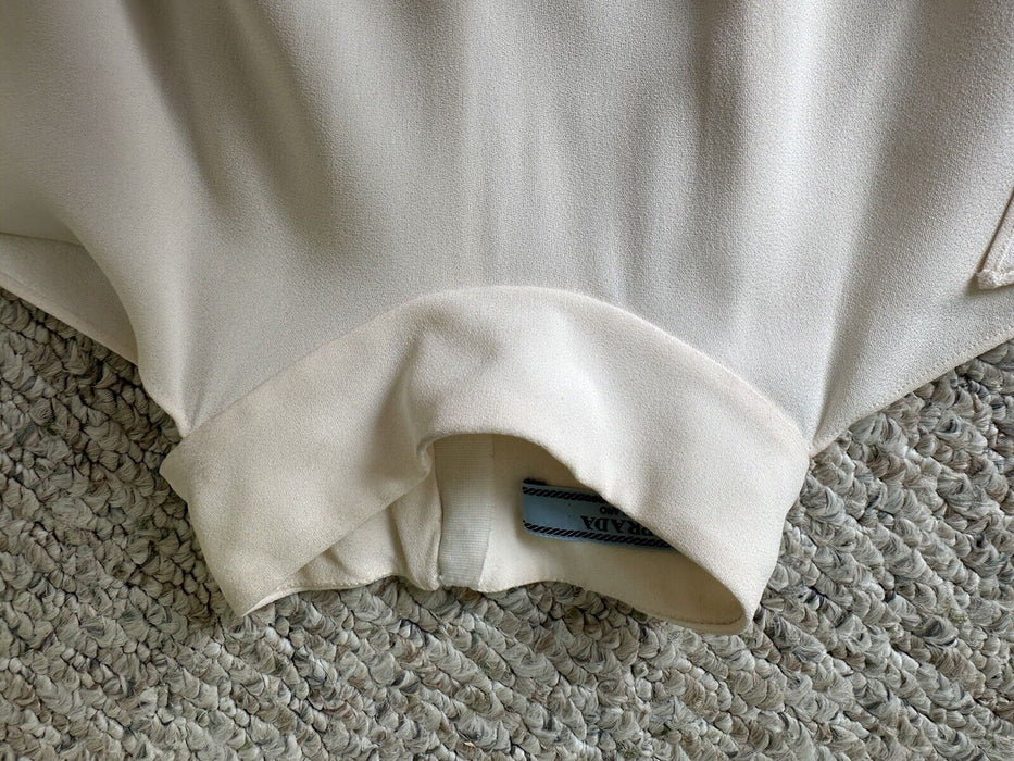 PRADA  Wo Highneck Drape-Side Midi Dress Ivory $1765  IT size 40 ( DIRTY)
