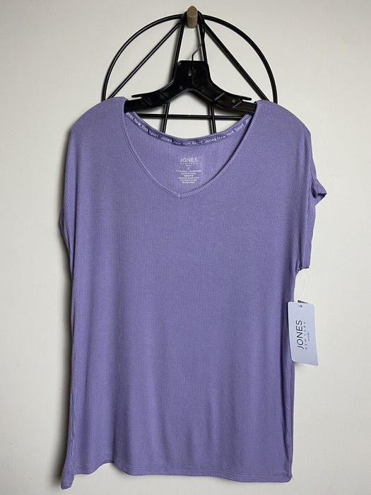 Jones New York Sport Rib T Shirt Short Sleeve Activewear Top In Purple Size S