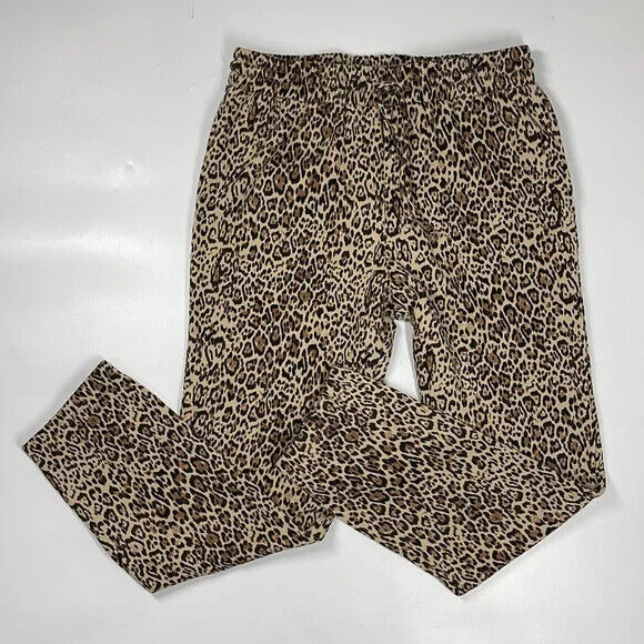Socialite Brushed Fleece Joggers Lounge Pants Brown Leopard High Rise Size S