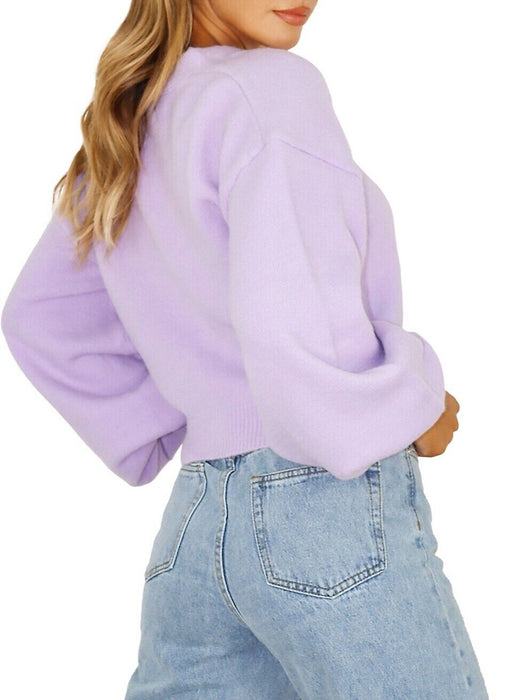 Missguided Long-Sleeve V-Neck Faux Pearl Button Cardigan Lilac Size 2 US NWT