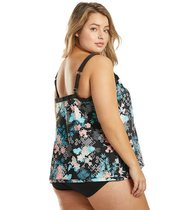 Penbrooke Bloom Town Crossover Hem Tummy Control Tankini One Piece Plus Size 20W