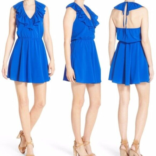 A By Amanda Woman's Ruffle Halter Neck Backless Dress Cobalt Blue Size M
