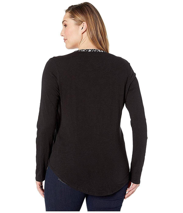 Lucky Brand Cotton Batik-Print Bib-Front Shirt Roll Up Sleeve In Black Size L