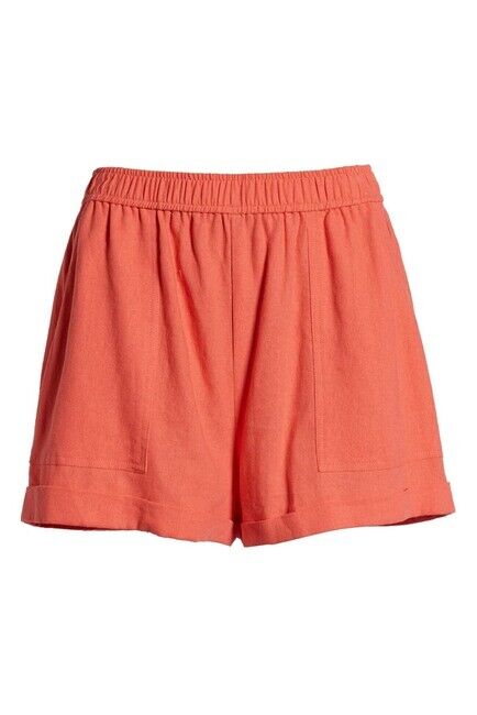 BP. Cuff Hem Linen Blend Shorts In Coral Orange Size M