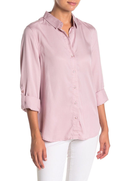 Como Vintage Nordstrom Soft Twill Button Front High/Low Top In Soft Pink Size M