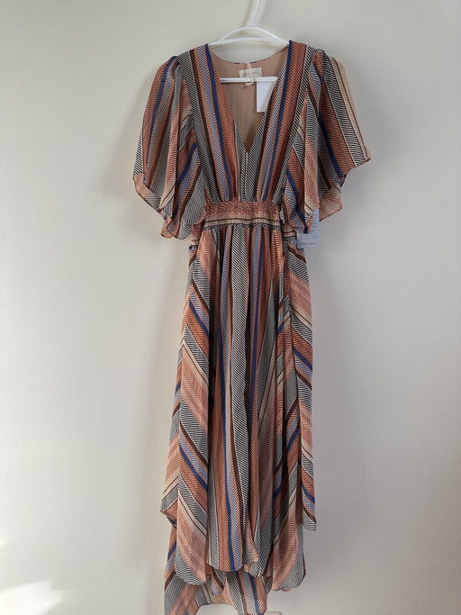 MELLODAY women's Striped Flutter Sleeve Maxi Dress Size S