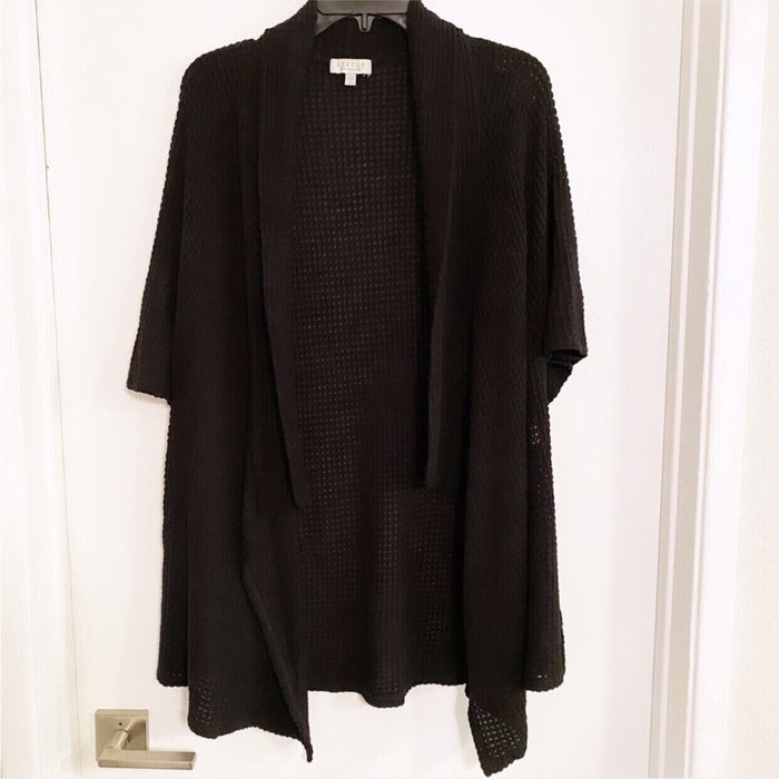 STATUS by CHENAULT Textured Cascade Front 3/4 sleeve Cardigan large in black $68