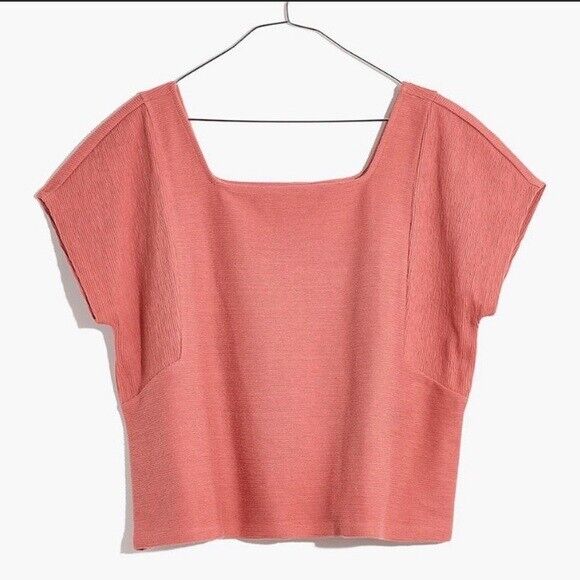 Madewell Women's Ottoman Jacquard Square Neck Top Pink Heather Size M