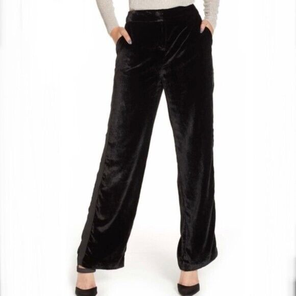 BCBGMAXAZRIA Yasminka Wide Leg Paper Bag High Rise Pants In Black Size XS $248