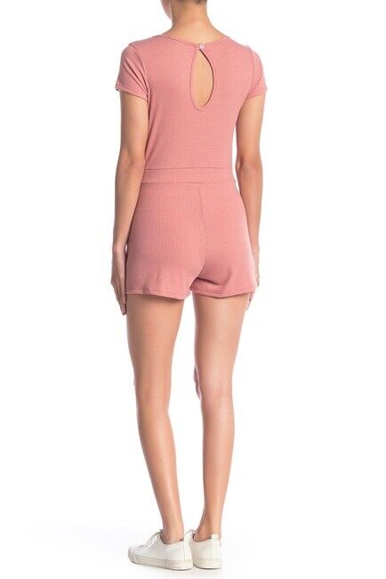 Velvet Torch Nordstrom Rib Knit Side Tie Romper In Dusty Pink Size L Made In USA