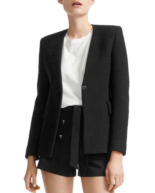 Maje Varlo Cotton Collarless Long Sleeve Blazer Textured Black Size 40 8 US $605