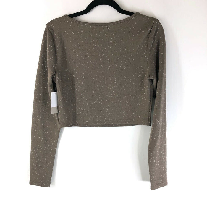 BP. Knit Crop Top In Green Olive Night Speckled Brown Size XS