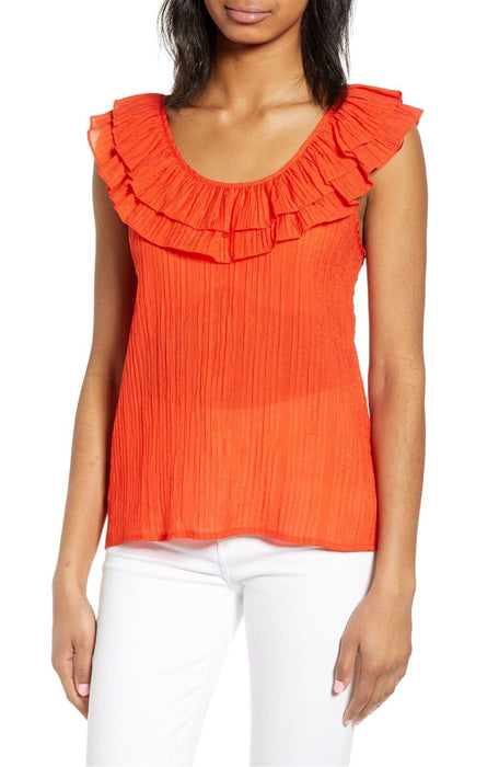 Endless Rose Women's Scoop Ruffle Neck Flounce Top In Orange Size S $69