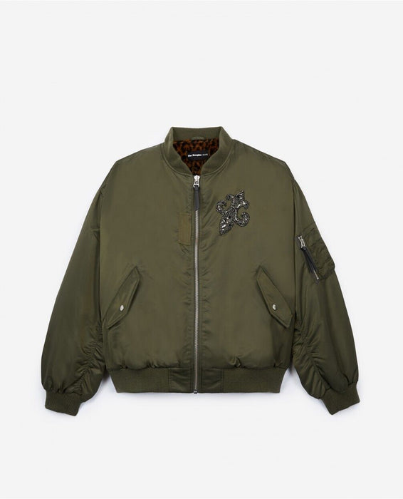 The Kooples Women Bomber With Fleur-De-Lis Embroidery In Khaki Green Size 3 $450
