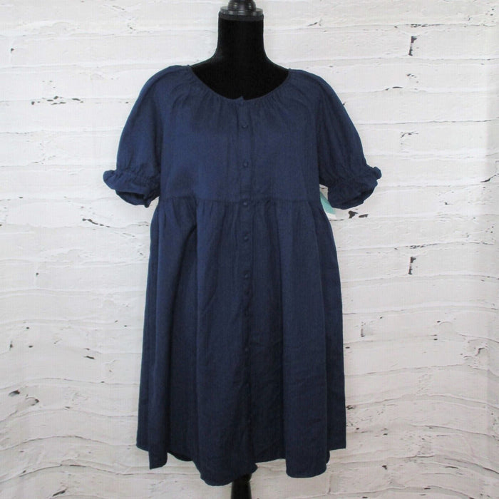 Susina Women Size XXS Cotton Baby Doll Peasant Style Dress Navy Blue Fits AS S