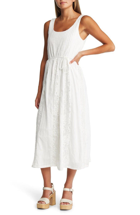 ADELYN RAE women's Vivian Lace Inset Cotton Maxi Dress - White $139  size XS