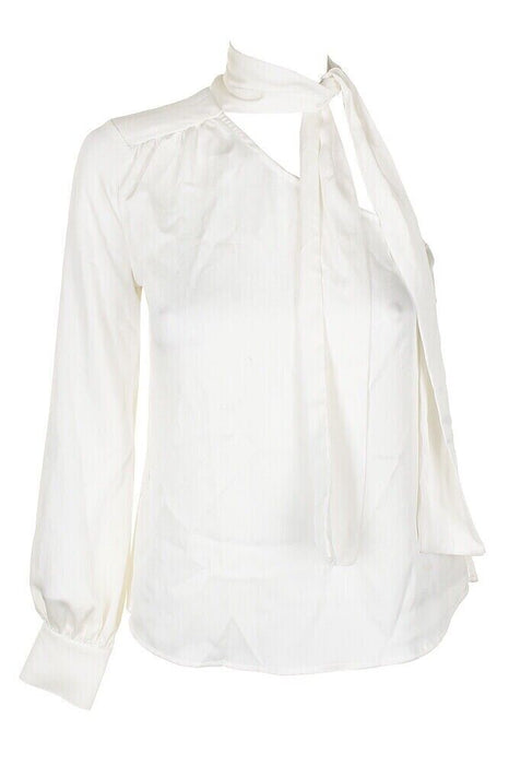 1.State Antique White Long-Sleeve One-Shoulder Bow Blouse Size M
