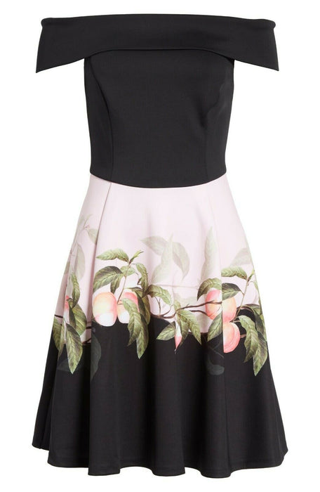 Ted Baker Women's Off Shoulder Fit Flare Dress Peach Floral Print Size 0 $298