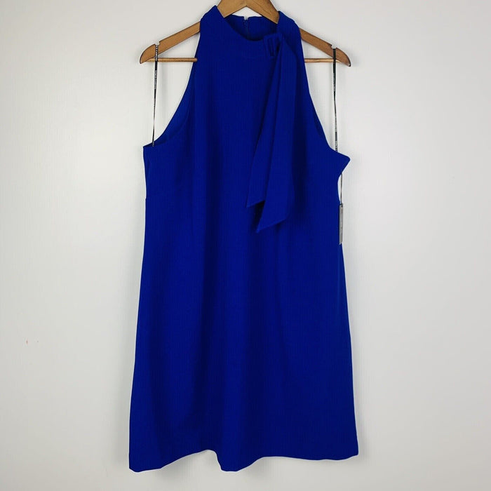 Vince Camuto Buckle Neck Crepe Shift Dress In Cobalt Blue Size 12