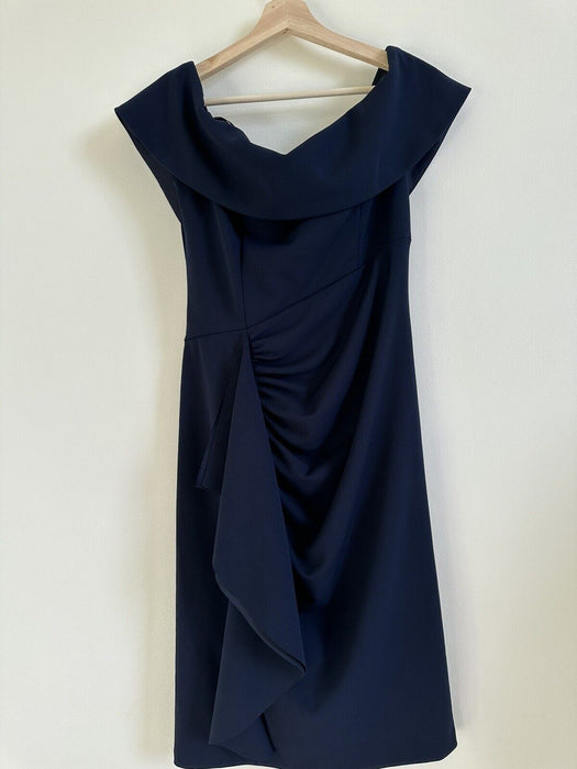 Xscape $369 Womens Wrenley Short Off The Shoulder Scuba Crepe Dress Navy Size 12