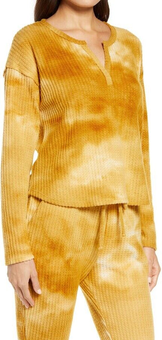 Socialite Thermal Knit Pullover In Mustard Tie Dye Size XL