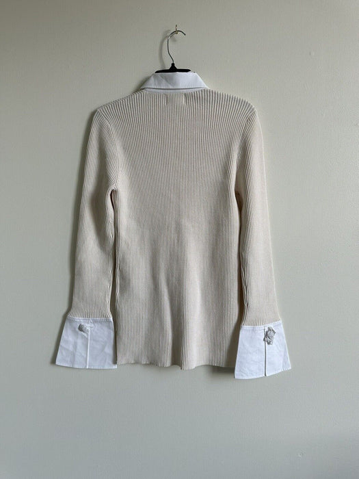 GANNI $445 Knit button Shirt Crystal embellished in Vanilla Ice size L