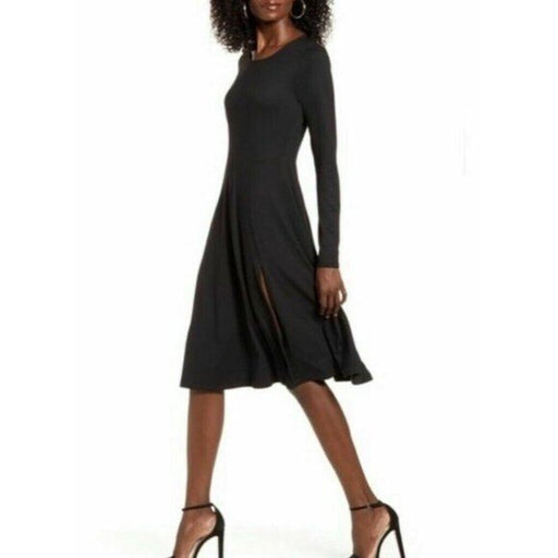 Socialite Women's Side Slit Long Sleeve Midi Dress Black Size X-Small