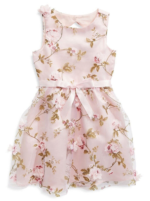 Blush Kids Girl's Floral Organza Sleeveless Dress 3D Flower Pink Size 8