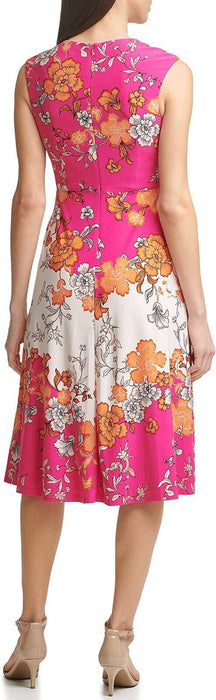 Vince Camuto Floral Mix Print Knot Waist Fit & Flare Midi Dress Size 2
