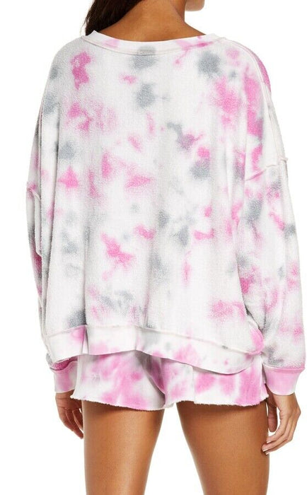 Free People Kelly Washed Sweatshirt And Shorts Set In Tie Dye Pink Size L