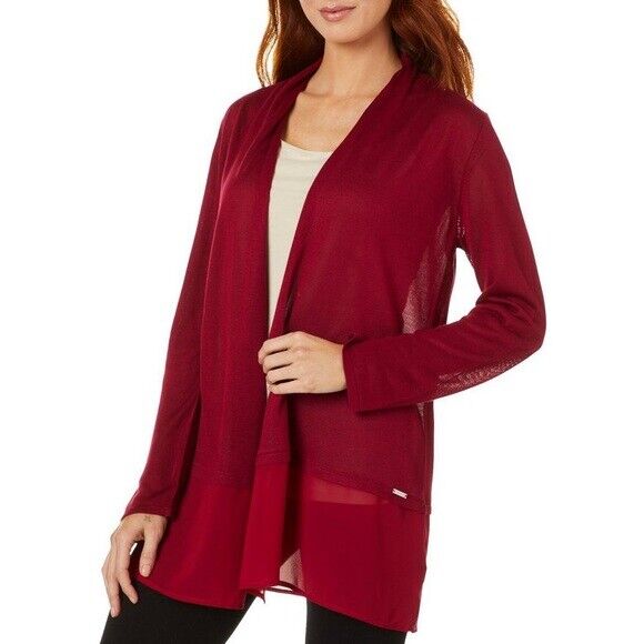 T. Tahari Womens Solid Knit Open Front Cardigan S in red $88