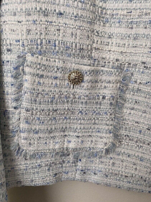 Karl Lagerfeld Paris Women's Tweed Fringe Suit Jacket Blazer In Blue Size 12
