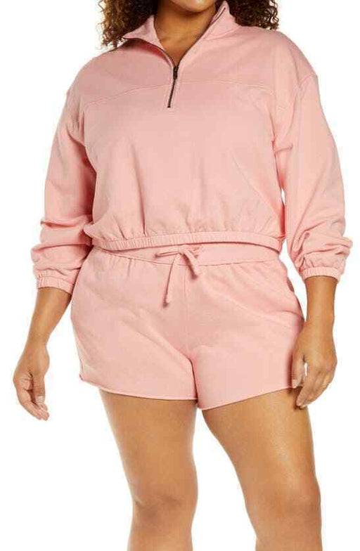 BP. Quarter Zip Fleece Pullover In Pink Pudding Organic Cotton Plus Size 1X
