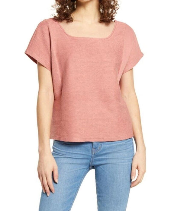 Madewell Women's Ottoman Jacquard Square Neck Top Pink Heather Size M