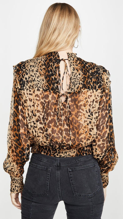 Free People Roma Floral Mockneck Puff-Sleeve Blouse In Leo Combo Size M