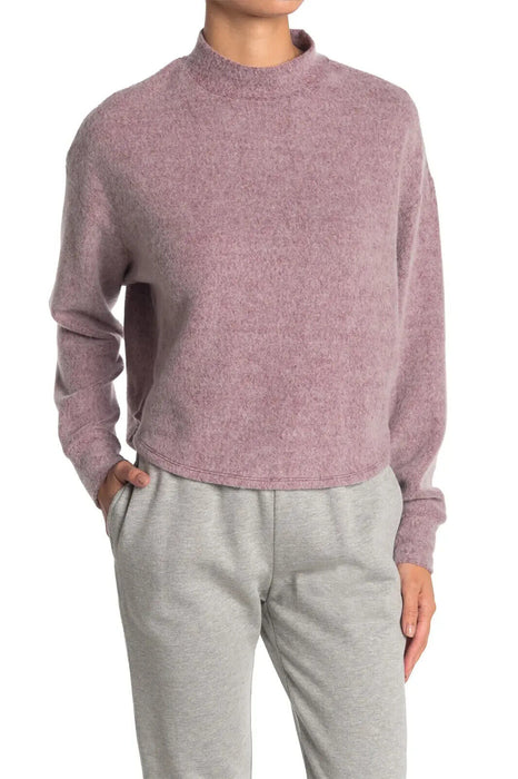 Socialite Brushed Mock Neck Pullover In Wine Size XL