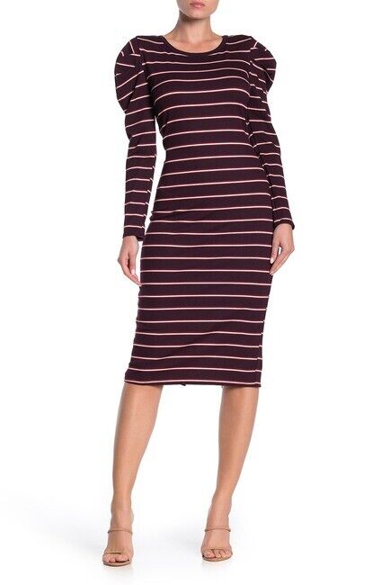 Susina Long Sleeve Stripe Midi Dress Burgundy Size S Made In USA