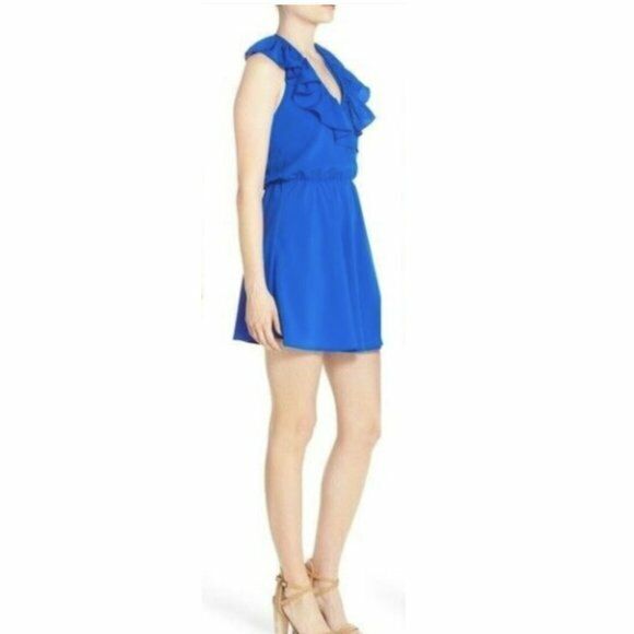 A By Amanda Woman's Ruffle Halter Neck Backless Dress Cobalt Blue Size M