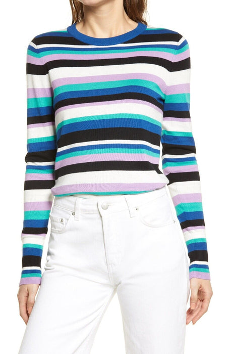 Halogen Blue Freya Stripe Lightweight Long Sleeve Sweater Women's L