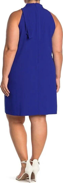 Vince Camuto Buckle Neck Crepe Shift Dress In Cobalt Blue Size 12