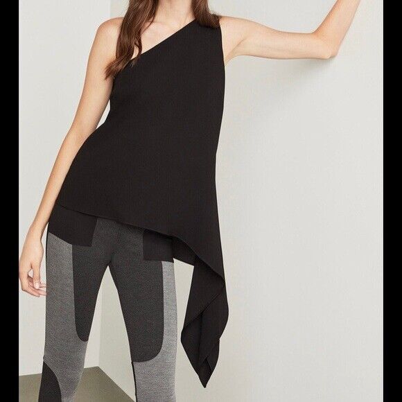 BCBGMAXAZRIA Cerise One Shoulder Asymmetrical Top In Black Size XXS $158