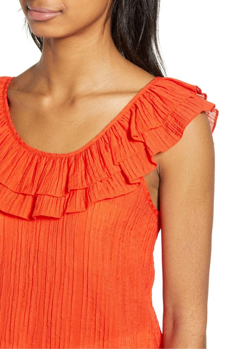 Endless Rose Women's Scoop Ruffle Neck Flounce Top In Orange Size S $69
