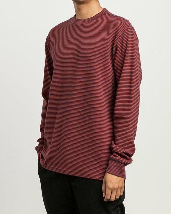 RVCA Men's Long Sleeve T-Shirt In Pompei Red Stripe Size M