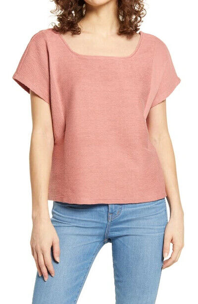 Madewell Women's Ottoman Jacquard Square Neck Top Pink Heather Size M