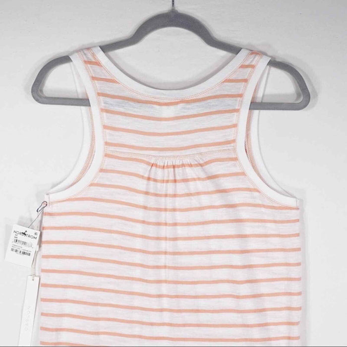 Caslon Josephine Stripe Tank Top Front Seam Women's Size S White Coral NWT