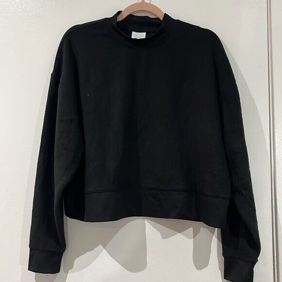 Abound Women's Mock Neck Long Sleeve Fleece Pullover in black size L